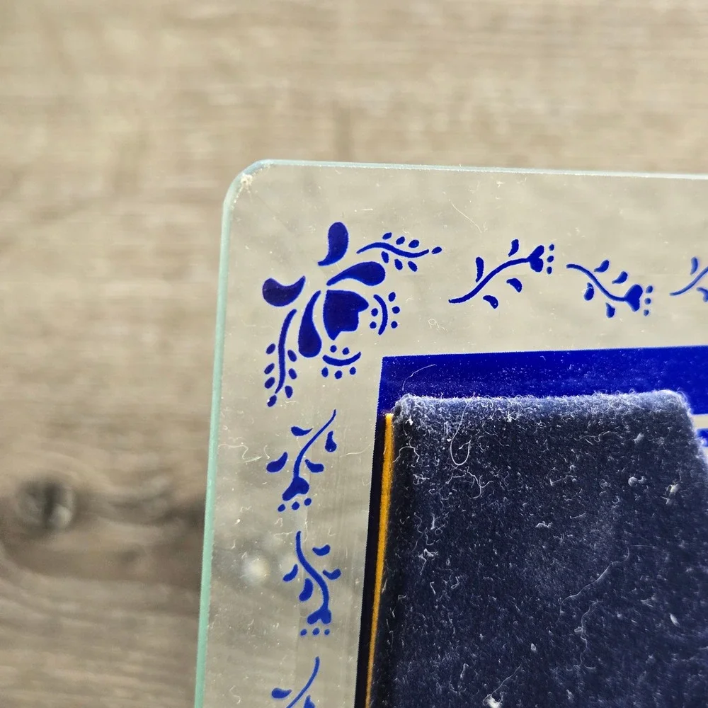 Vintage Beveled Glass Picture Frame Etched Floral Border Desktop Photo Holder 9